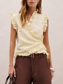 Nöista Casual Striped Ruffle Hem Sleeveless Top, Summer - Light Yellow - View 3