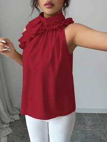 Bluhae Ruched Sleeveless Blouse, Intellectual And Elegant - Burgundy - View 6