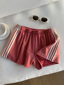 Comfortcana Quần short nữ ống rộng, chất liệu dệt kim màu đỏ cổ điển, kiểu dáng thường ngày. - Đỏ - Xem 3