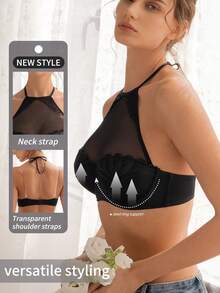 DesireSculpt 1pc Lace Patchwork Strapless Bralette, Standard Size - Black - View 4