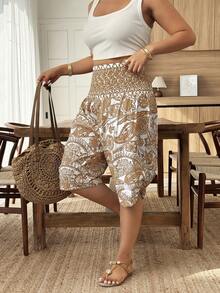 Weeklong Plus Size Women's Spring/Summer Vacation Loose Waist Buckle Design Printed Pants - Multicolor - View 3