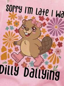 Tween Girls Cartoon Print Short Sleeve T-Shirt, Casual - Pink - View 3