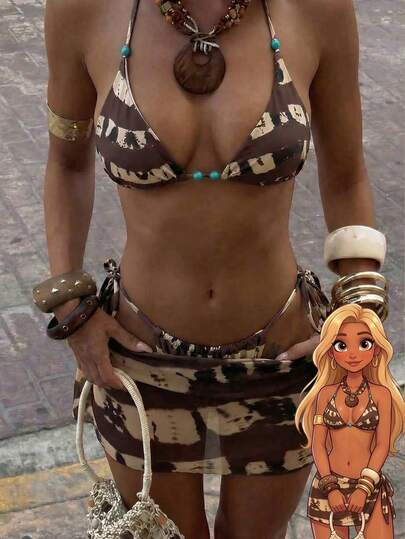 SHEIN BAE Set di copricostume e gonna a vita bassa con stampa Tintura a nodi, adatto per vacanze e spiaggia, da donna