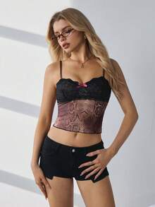 SHEIN ملابس علوية كاجوال يومي للنساء مزين بالفيونكة والدانتيل - أرجواني مغبر - مشاهدة 7