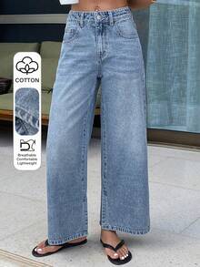 DAZY Women's Regular Waist Loose Straight Leg Casual Cropped Jeans - Light Wash - View 1