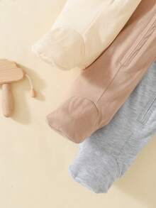 SHEIN 3件套新生儿男女通用可爱卡通印花长袖连体衣套装，婴儿休闲家居服，婴儿冬季服装 - 摩卡棕 - 查看 6
