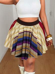 Maweii Plus Size Women's Sexy Vacation Multi-Color Super Short Flared Mini Skirt, Holiday & Street Chic - Multicolor - View 4