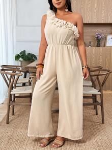 Weeklong Bộ jumpsuit thời trang, thoải mái, phong cách Pháp cổ điển, thanh lịch, thích hợp cho kỳ nghỉ, đi làm, với chi tiết bèo nhún ở vai. - Màu Khaki - Xem 3