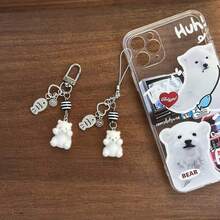 New Design Kawaii Beaded Sea Otter Flocked Phone Lanyard, Phone Charm, Phone Accessory, Bag Charm, Keychain Pendant - Black and White - View 9