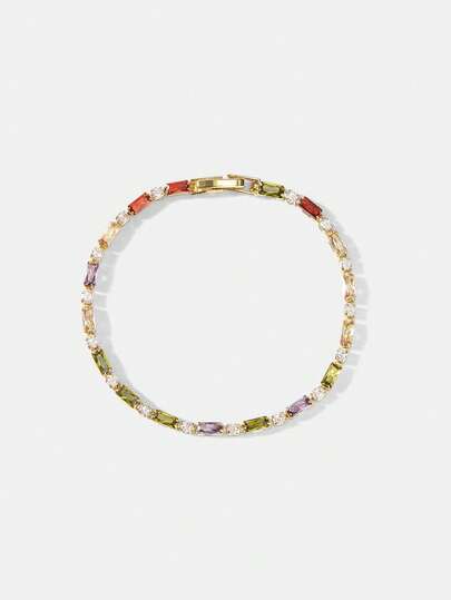 MOTF PREMIUM Pulseira de Temperamento Delicado com Gemas Coloridas Mistas Irregularmente Classificadas, Banhada a Ouro 18K Pré