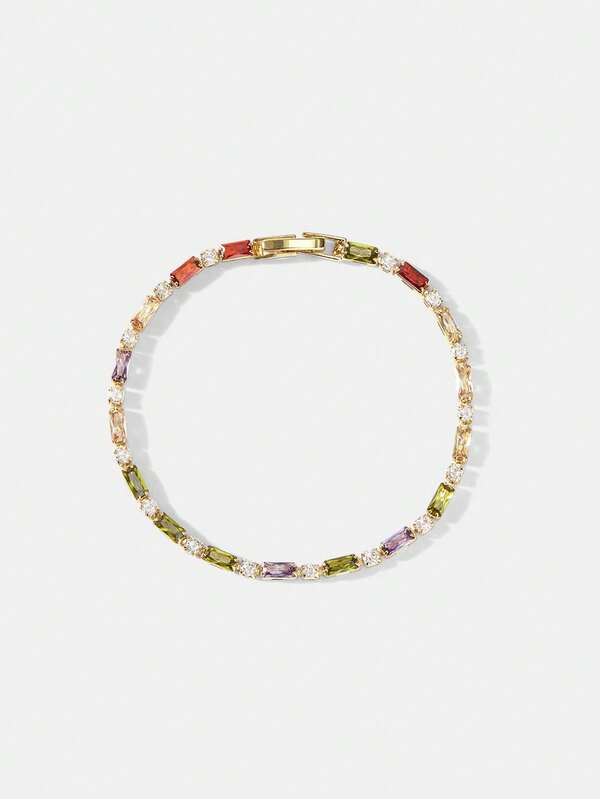 MOTF PREMIUM Pulseira de Temperamento Delicado com Gemas Coloridas Mistas Irregularmente Classificadas, Banhada a Ouro 18K Pré