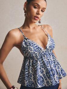 Poéselle Women's Plant Pattern Ruffle Hem Camisole And Fish Tail Midi Skirt Set - Multicolor - View 3