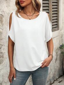 EMERY ROSE Women's Solid Color Off-Shoulder Casual Versatile Daily Wear Short Sleeve T-Shirt - White - View 4