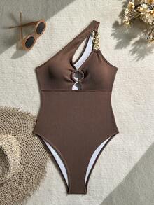 Swim SXY Áo tắm liền thân nữ màu trơn, khoét eo, không tay, thích hợp cho mùa hè. - màu nâu - Xem 4