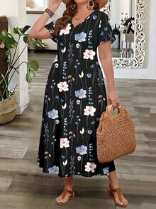 EMERY ROSE This Casual And Minimalist Bohemian-Style Floral Print Dress Is Perfect For The Holiday Season. It's Suitable For Plus Sizes, A Stylish Spring/Summer Dress, And A Must-Have For Spring Break. - Multicolor - View 6