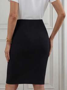 EMERY ROSE Solid Wideband Waist Pencil Skirt - Black - View 2