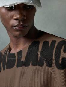 NEON BLANC Men's Street Fashion White Knit Crew Neck Letter Print Knit Tank Top, Suitable For Summer - Coffee Brown - View 5