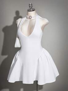 SHEIN ICON 大码女式休闲白色吊带连衣裙 - 白色 - 查看 4