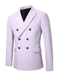 Manfinity Bizformal Men's Matte Purple Double-Breasted Wedding Suit Jacket - Mauve Purple - View 6