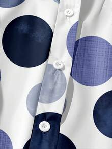 EMERY ROSE Casual Minimalist Blue Polka Dot Allover Print Plus Size Shirt - Multicolor - View 5