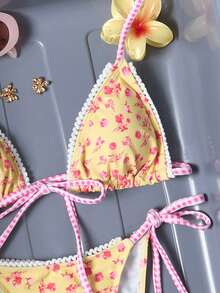Swim Mod Bộ bikini hai mảnh màu vàng in họa tiết, kiểu yếm, cúp ngực tam giác, thích hợp cho nữ, đi biển, nghỉ mát. - Nhiều màu - Xem 4