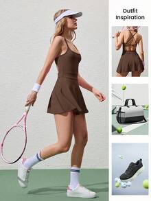 CourtClass 女士优雅无袖连衣裙 - 咖啡棕 - 查看 3