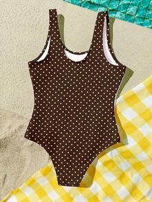 Bộ đồ bơi liền thân phối màu Maillard, họa tiết chấm bi cổ điển dành cho bé gái tuổi teen, thích hợp mặc đi biển vào mùa hè. - Nhiều màu - Xem 6