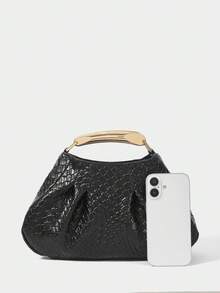 SHECARRY Women's Fashion Party Gold Pleated Embossed Woven Material Handbag For Parties,New Years - Black - View 4