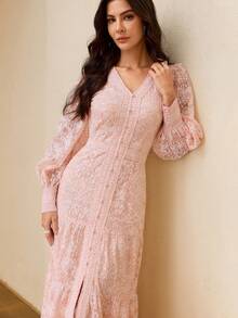 ZEYLAH JACQUARD SPLIT THIGH DRESS - Pink - View 6