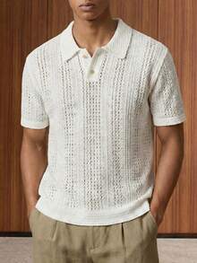 SWAVVY Men's Solid Color Short Sleeve Hollow Out Casual Knit Top,Fathers Day - Apricot - View 1