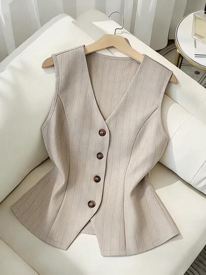 Franclia Fashionable Elegant Versatile Striped Sleeveless Women's Spring/Summer Blazer