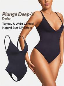 SHAPORA 女士纯色深 V 领吊带背心 - 黑色 - 查看 1