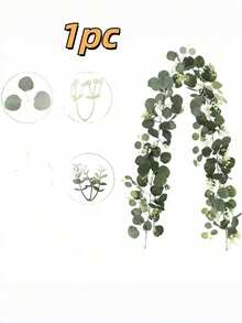 1/2件人造尤加利花环，假绿植花环，配白玫瑰和满天星，适用于婚礼拱门背景墙挂派对中心装饰礼品 - 均碼 - 查看 15