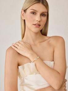 MOTF PREMIUM 欧美时尚淡水珍珠拼接十字手链，女士设计感十足的金属缠绕珍珠手链，时尚手链 - 彩色 - 查看 11