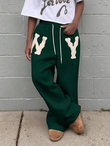 Manfinity Roghcode Men's Letter Print Drawstring Waist Casual Everyday Sweatpants - Green - View 5