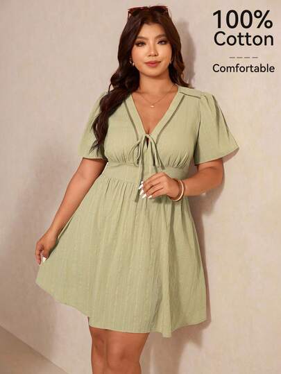 Elaquor Vestido casual de verano de talla grande de unicolor y manga corta