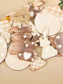 Madebyblanc 20 PCS Rustic Wooden Easter Tree Ornaments Set Rabbit Easter Egg Hanging Decor Mini Artificial Wood Home Decor Spring Table Centerpiece Charm Style Easter Decorations For Home Party - multicolor - View 8