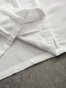 PAVTROS Áo sơ mi nam tay ngắn dáng rộng, màu trơn, cổ , thiết kế xếp ly, kiểu dáng thường ngày. - trắng - Xem 7