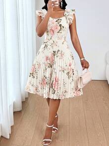 SHEIN Lady 女士印花褶皱时尚约会派对迷你连衣裙 - 彩色 - 查看 5