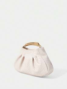 SHECARRY Bolso de mano de material tejido con relieve dorado plisado de moda para mujer, para fiestas y Año Nuevo - Albaricoque - Ver 2