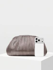 MOTF PREMIUM LADIES CLUTCH BAG, EXQUISITE MINIMALIST PLEATED DINNER BAG - Gun gray - View 4