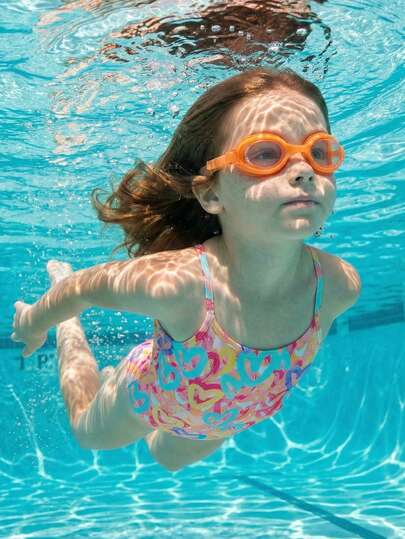 Maija Kids Maija Kids 1pc Young Girls' Casual Vacation Elegant Urban Cute Colorful Heart Graffiti Pattern One-Piece Swimsuit, Suitable For Beach, Pool, Vacation, Holidays, Spring And Summer