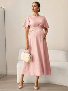MaterniWear 孕妇休闲收腰圆领连衣裙 - 淺粉色 - 查看 8
