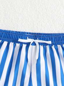 Young Boy Striped Drawstring Casual Beach Shorts, Summer - Royal Blue - View 5