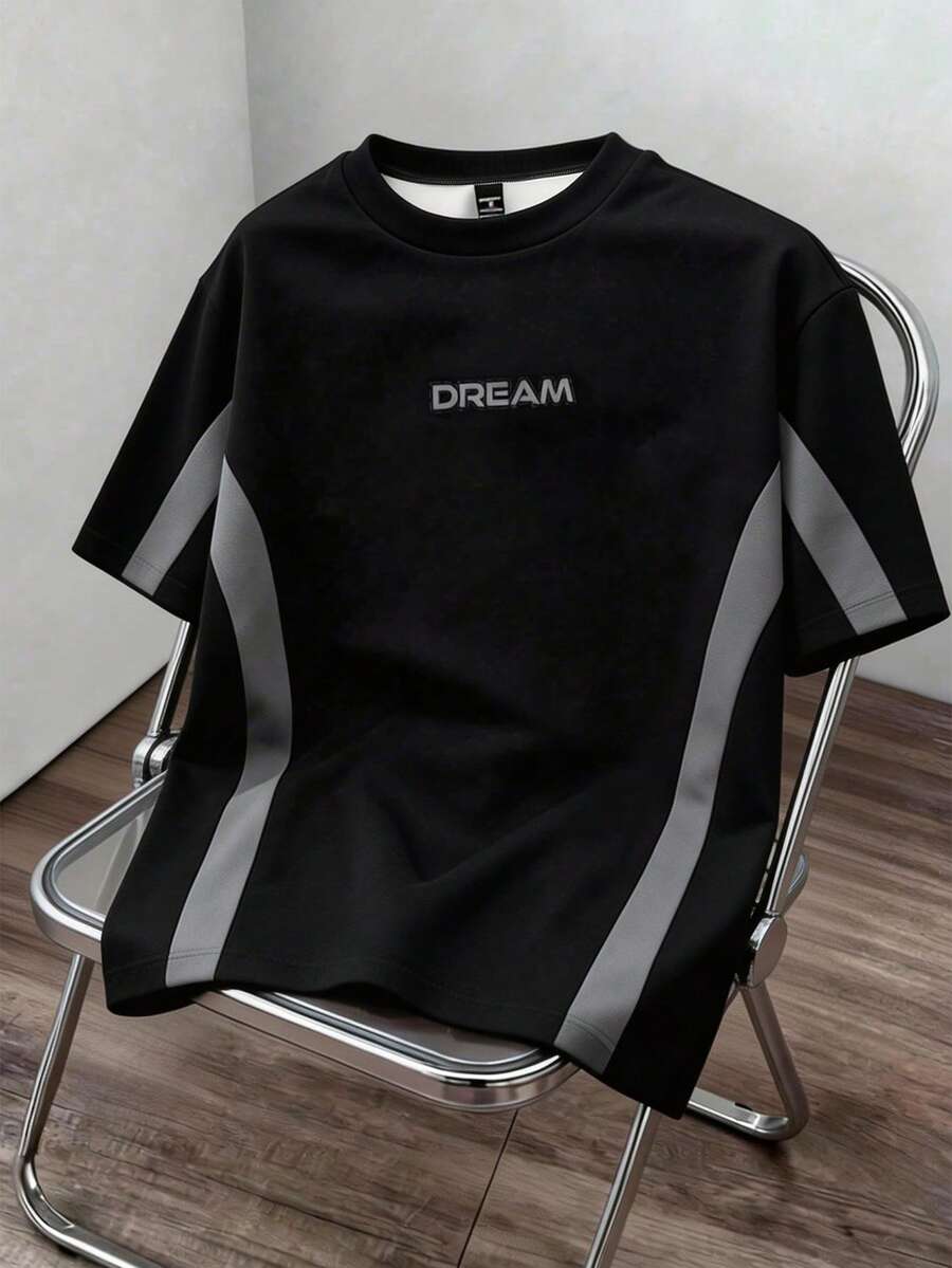 Manfinity Joysei Men's Round Neck Short Sleeve Colorblock Print T-Shirt, Suitable For Spring And Summer - Black - View 1