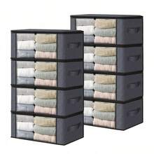 Large Foldable Clothes Storage Bags With Window And Handles, Bags For Clothes, Blankets, Carpets, Gifts, Toys, Space-Saving Movable Storage Bags For Bedroom, Home, Closet, Wardrobe - Grey - View 6