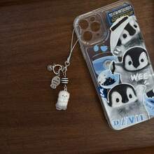 New Design Kawaii Beaded Sea Otter Flocked Phone Lanyard, Phone Charm, Phone Accessory, Bag Charm, Keychain Pendant - Black and White - View 8