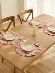 1-Piece   Solid Color Linen Placemat In Plain White With Ruffle Edges, Stain-Resistant , Perfect For Decorating Your Dining Room And Table. Suitable For Family Gatherings, Daily Use, Banquets, Weddings, Holidays, And Parties. - Multicolor - View 3