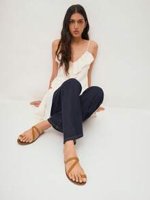 Nöista Studded Flat Sandals With Soft Cross Straps And Open Toe. Perfect For Beach Vacation Outfits - Brown - View 1