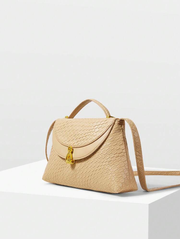 PU LEATHER CROCODILE PATTERN BUCKLE TOP HANDLE BAG